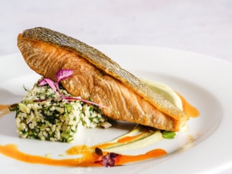 A beatutifully presented pan-seared salmon dish