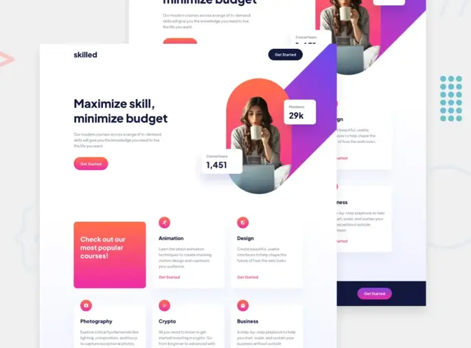 Screenshot of E-learning landing page