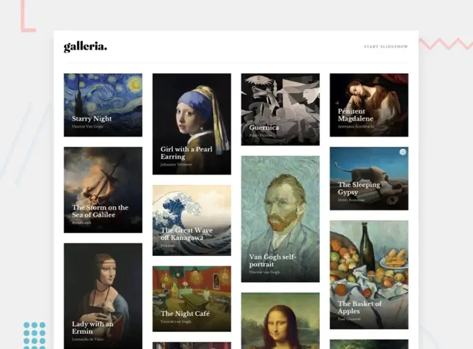 Screenshot of Art gallery showcase